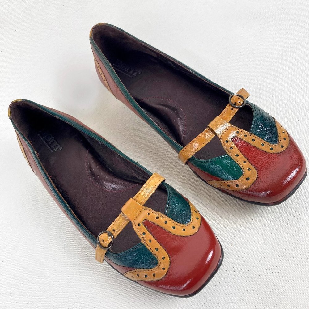 Red Yellow Green Retro Oxford Hand Painted Born Mary Jane Kitten Shoes
